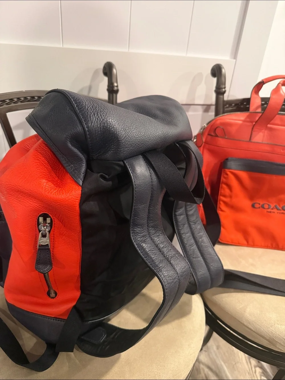 Coach Men’s Orange and Black Leather Terrain Trek, Briefcase & Pouch Set